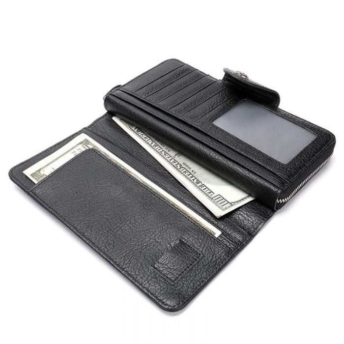 Herren Geldbörse Leder lang Brieftasche schwarz Portemonnaie
