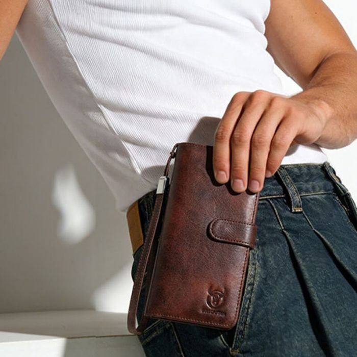 Herren Geldbörse Leder lang Brieftasche Portemonnaie mit vielen Kartefächern und Reißverschluss