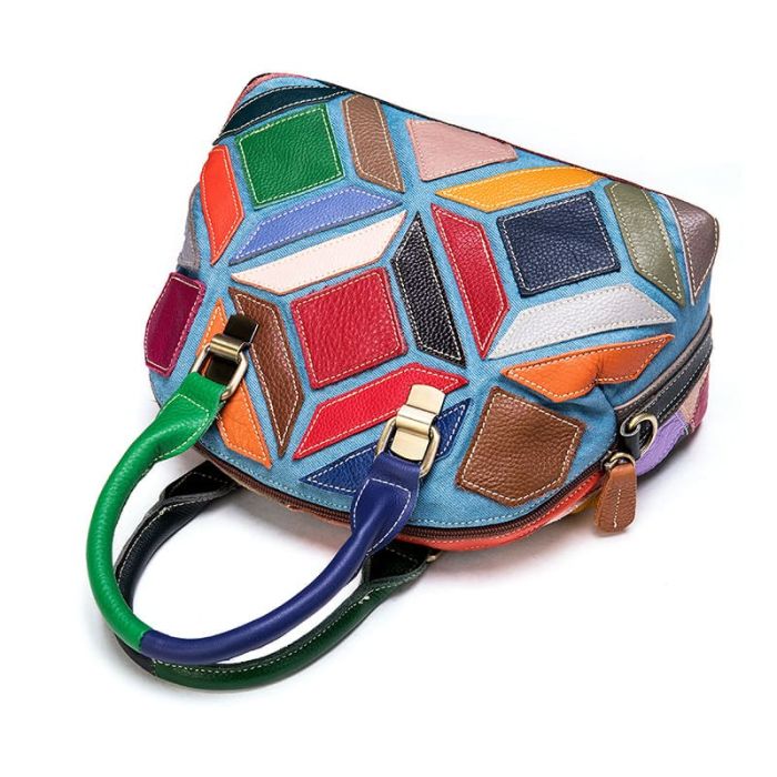 Damen bunte Handtasche Umhängetasche Leder klein