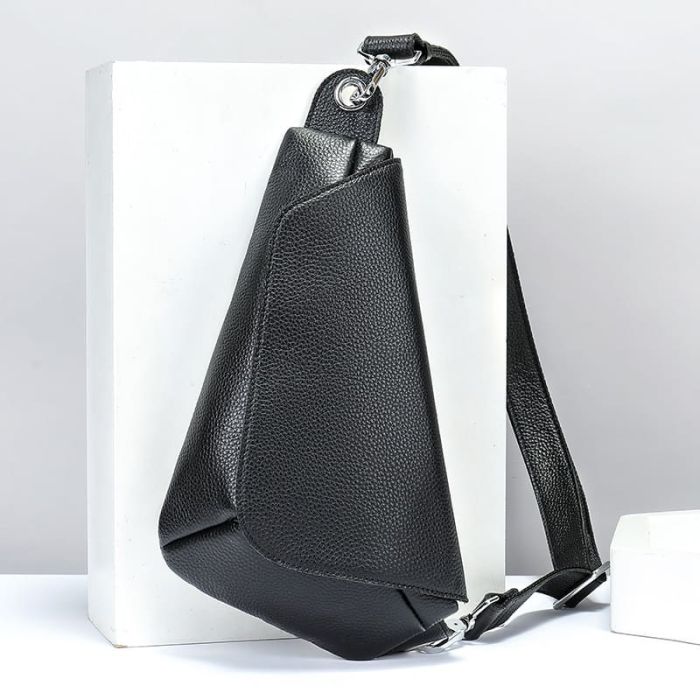 Brusttasche Damen Leder schwarz Rucksack mit 1 Gurt