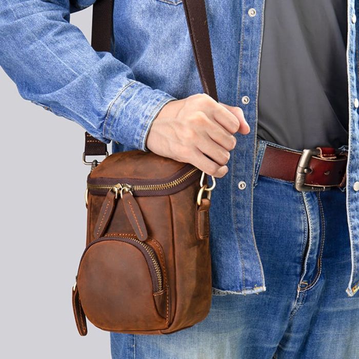 kleine Umhängetasche Herren Leder Vintage Handytasche