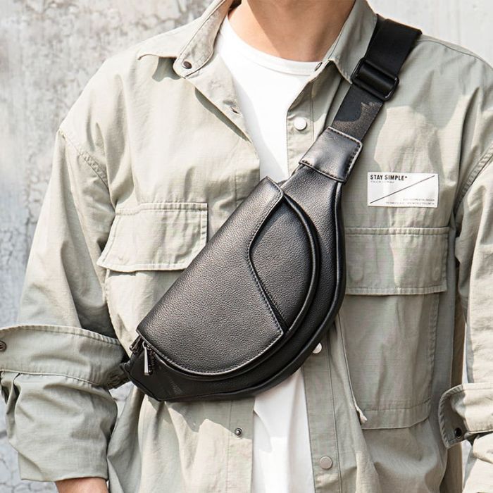 Herren Brusttasche Leder schwarze Hüfttasche Bauchtasche