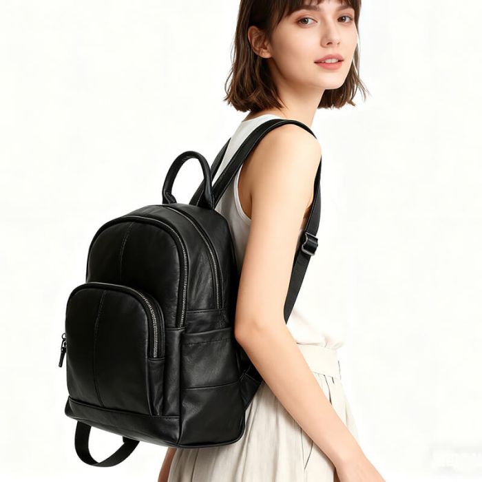 modern Damen Rucksack Leder mit Reißverschluss für Alltag