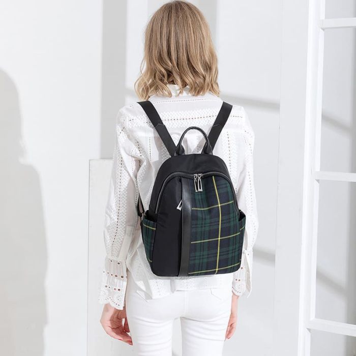 wasserdichter Rucksack Damen kariert aus Oxford für Alltag
