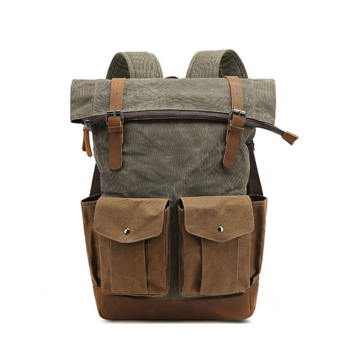 Vintage Rucksack gewachstes Canvas Leder Backpack für Herren mit Laptopfach