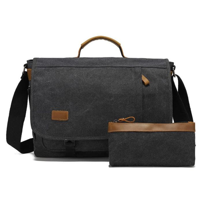 Retro Umhängetasche Herren Canvas mit Reißverschluss mit Laptopfach