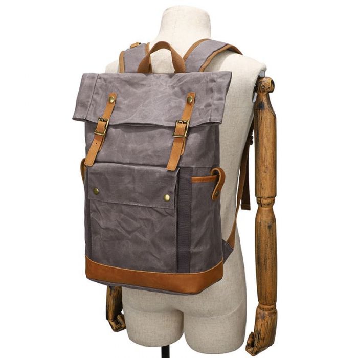 Rolltop Rucksack Herren wasserdicht Reiserucksack Vintage gewachstes Canvas Laptop