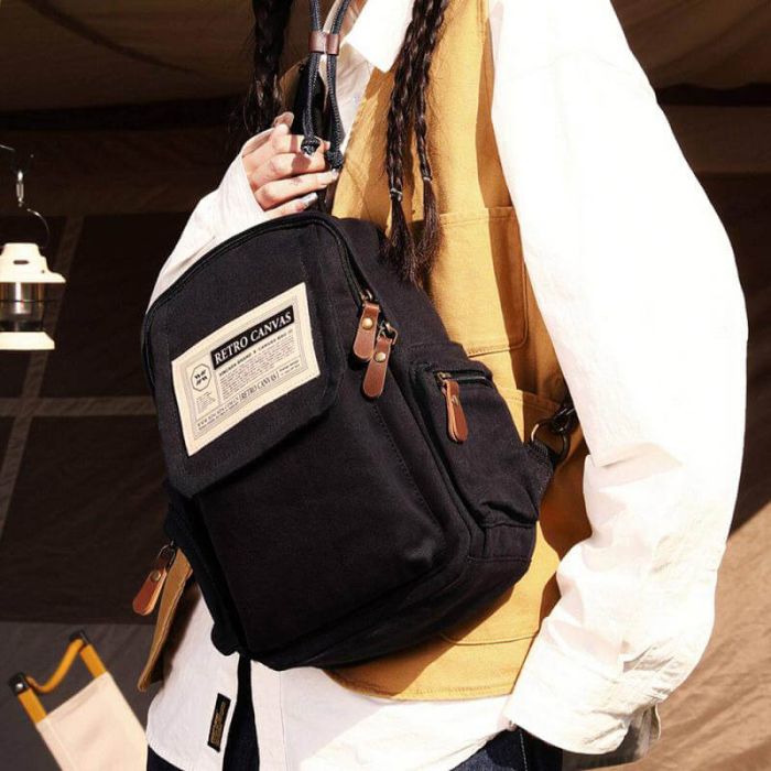 Brusttasche Umhängetasche für Herren aus Canvas für Freizeit Rucksack mit 1 Gurt