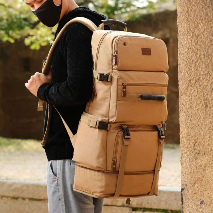 großer Rucksack Herren Retro Backpack Canvas für Reisen 80 Liter