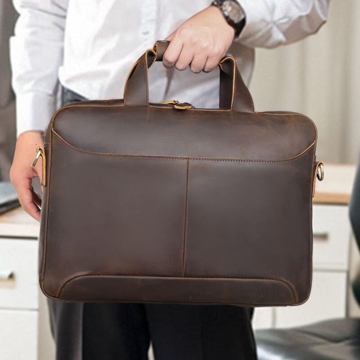 Umhängetasche Herren Leder Vintage Businesstasche Aktentasche mit Laptopfach