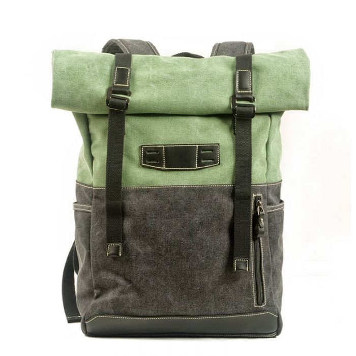 Rucksack Segeltuch Leder Canvas Reisetasche Herren Rolltop