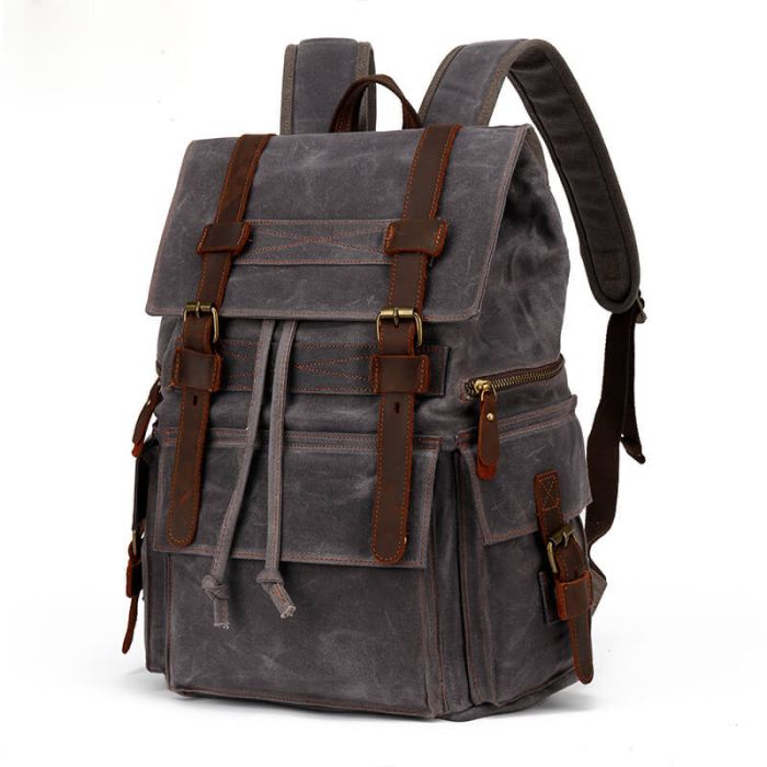  Vintage Herren Rucksack gewachstes Canvas Backpack für Reisen und Uni