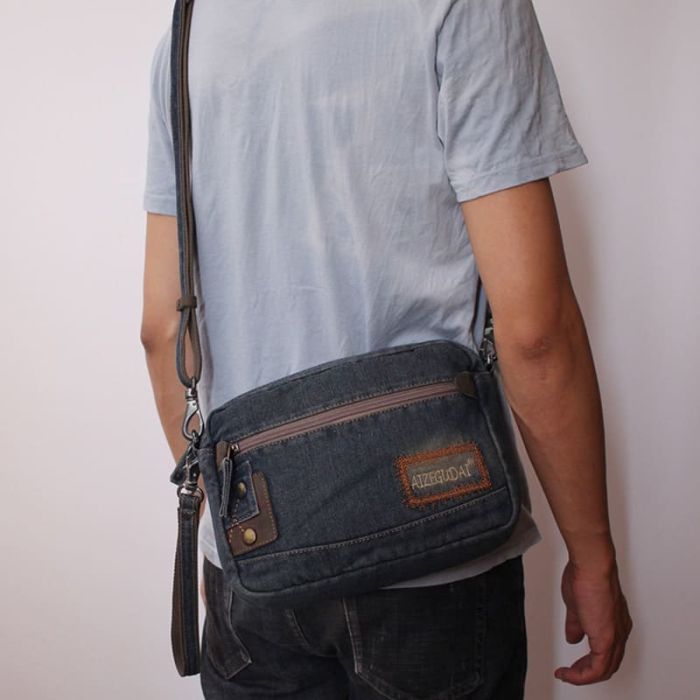 retro Umhängetasche Herren Denim dunkelblau Jeans Tasche