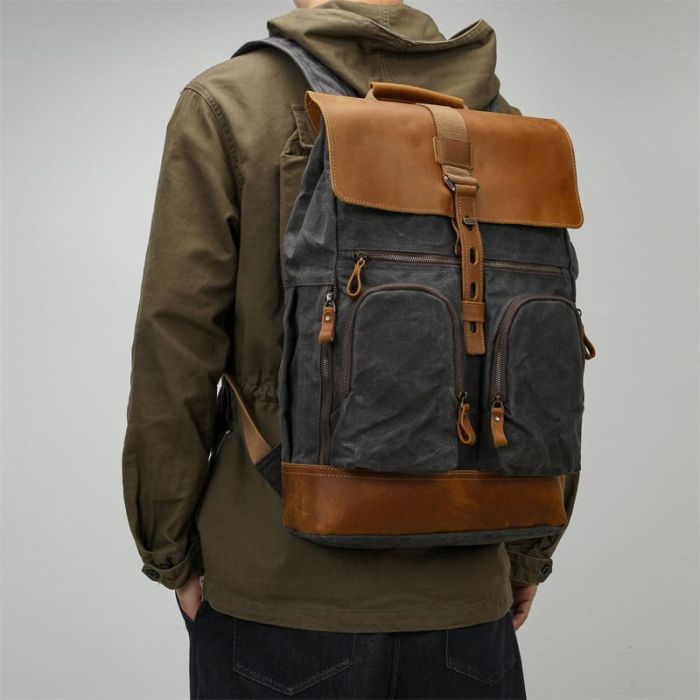  großer Rucksack aus gewachstem Canvas für Uni Sport und Reisen