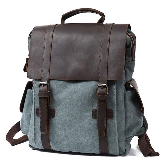 Vintage Rucksack Herren aus Canvas und Leder Backpack für Uni Reise mit Laptopfach