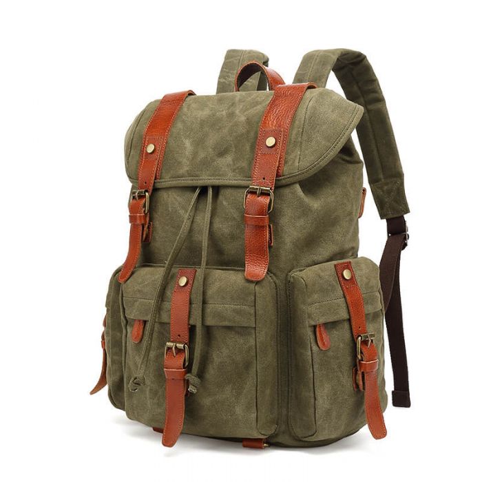 Rucksack Herren Canvas Leder Reisetasche für Bergsteigen mit Laptopfach