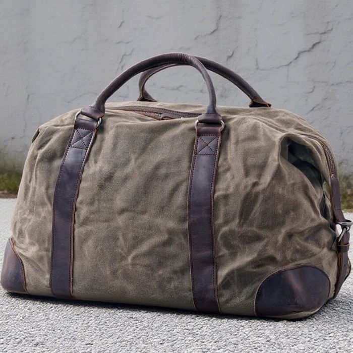 große Reisetasche Herren gewachstes Canvas und Leder Umhängetasche für Reisen