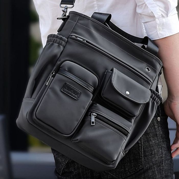 wasserdichte Handtasche Herren Umhängetasche Hochformat aus Oxford mit Laptopfach
