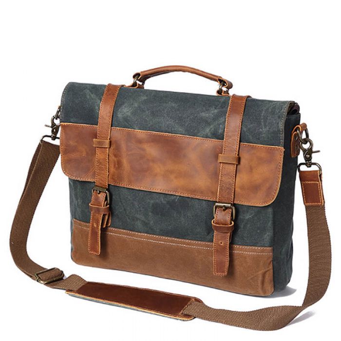 Businesstasche Herren Laptop Handtasche aus gewachste Canvas und Leder