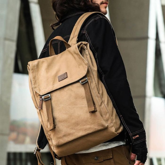 Vintage Rucksack Herren Canvas mit Laptopfach für Reisen und Uni