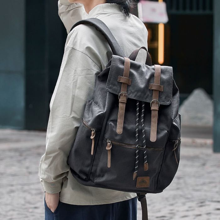 Vintage Rucksack Herren Canvas mit Korkelzug und Laptopfach für Universität und Freizeit