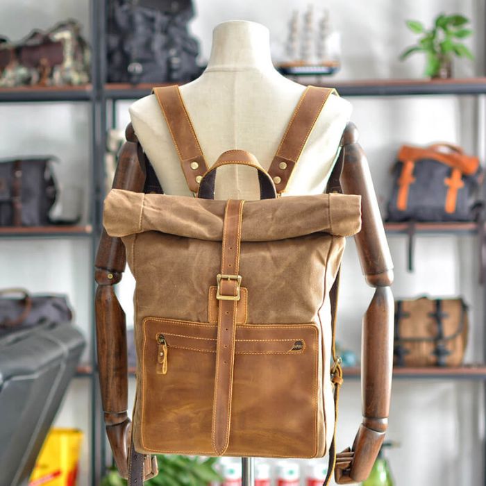 Reiserucksack Rolltop Canvas Rucksack Herren mit Laptopfach