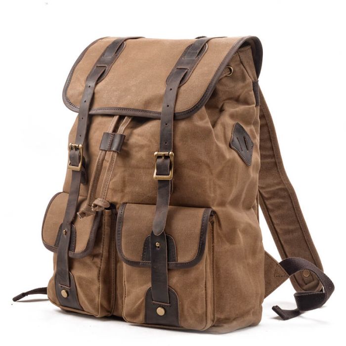 großer wasserdichter Rucksack gewachstes Canvas für Schule und Reise
