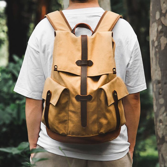 Vintage Rucksack Canvas Reiserucksack Herren für Reisen und Uni