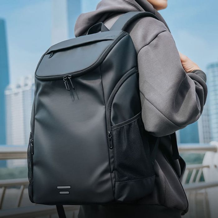 großer schwarzer Rucksack Herren Oxford mit Laptopfach Reißverschluss