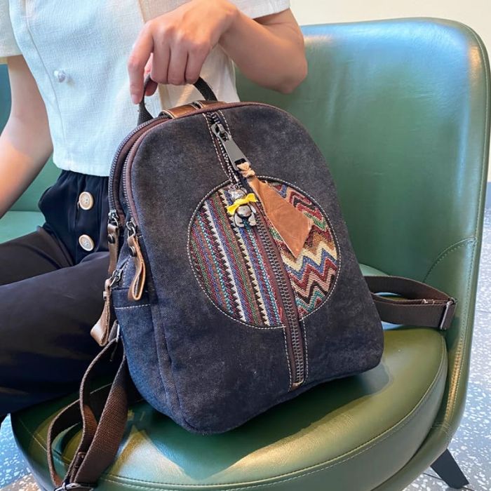 kleiner Damen Rucksack Vintage aus Denim mit Stickerei