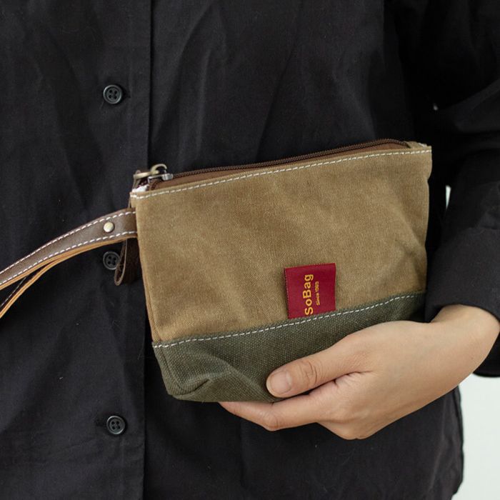 Vintage Herren Clutch Canvas Münztasche Handtasche Handgelenkschlaufe