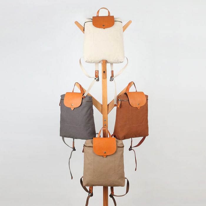 Vintage Rucksack Backpack Damen Canvas und Leder für Uni