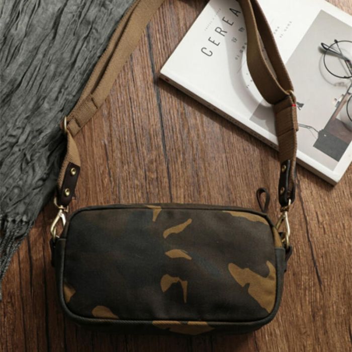 kleine Umhängetasche Herren Canvas schlicht Camouflage für Alltag