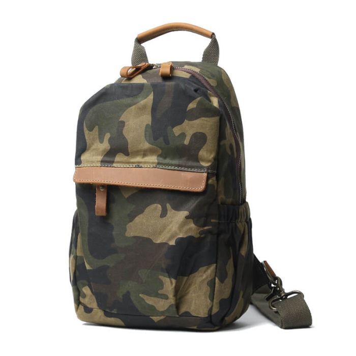 Brustbeutel für Herren gewachstes Canvas Brusttasche Rucksack mit 1 Gurt