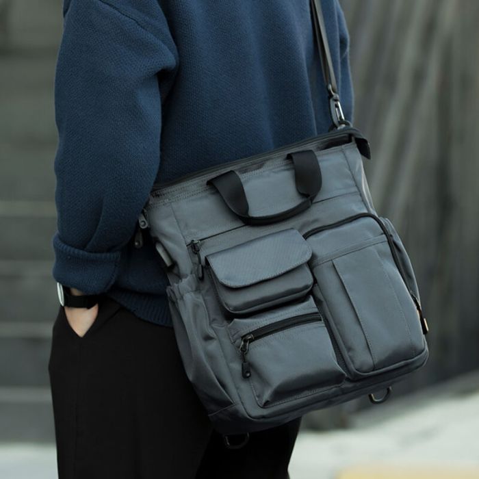Herren Umhängetasche Rucksack 2 in 1 Kombi Oxford Tasche Männer Handtasche