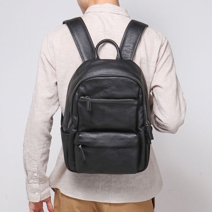 schwarz Herren Leder Rucksack weiches Leder Uni für Alltag