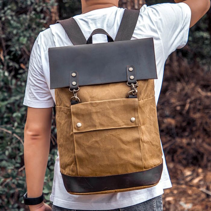 Stadtrucksack Herren Reiserucksack aus gewachstem Canvas mit Laptopfach