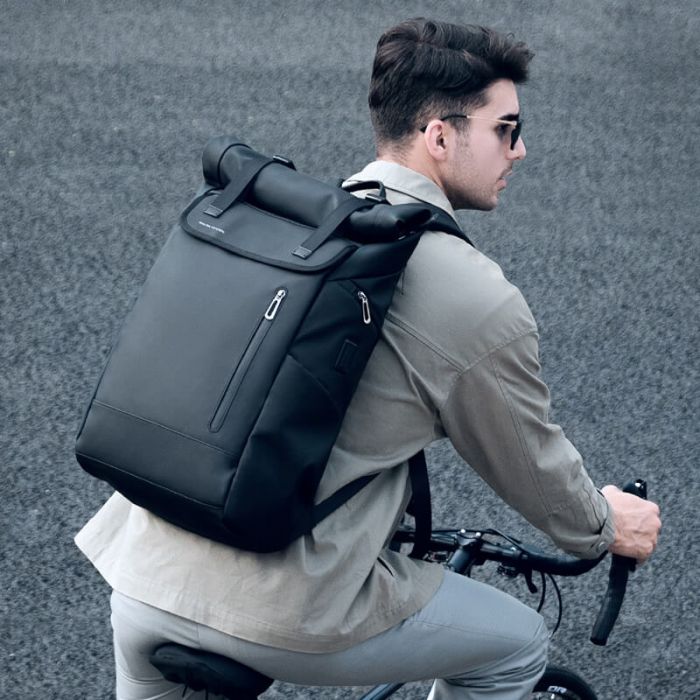 wasserdichter Rolltop Rucksack Herren groß für Reisen Uni aus Oxford