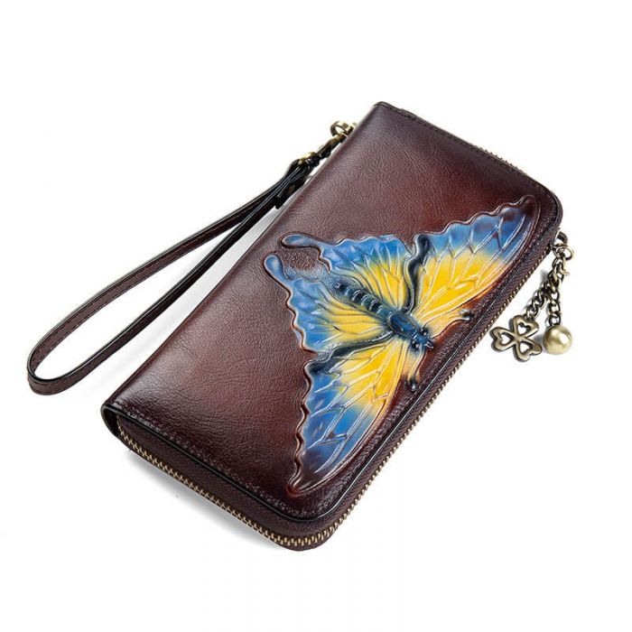 Portemonnaie Damen lang mit Reißverschluss Geldbörse Schmetterling viele Kartenfächer