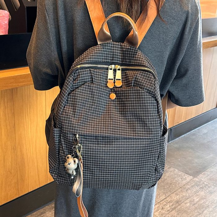 karierter Damen Rucksack aus Nylon für Alltag und Outdoor