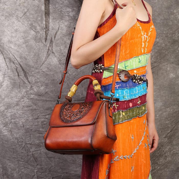 Vintage kleine Umhängetasche Damen Leder Handtasche mit Blumen