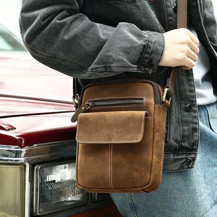 kleine Umhängetasche Herren Leder braun Vintage günstig