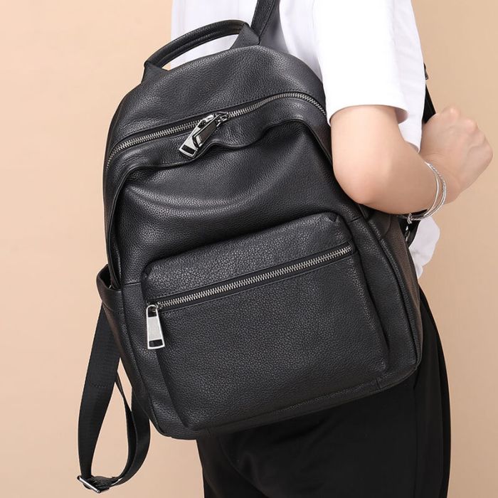 Vintage Rucksack Reisetasche Damen Leder schwarz für Uni