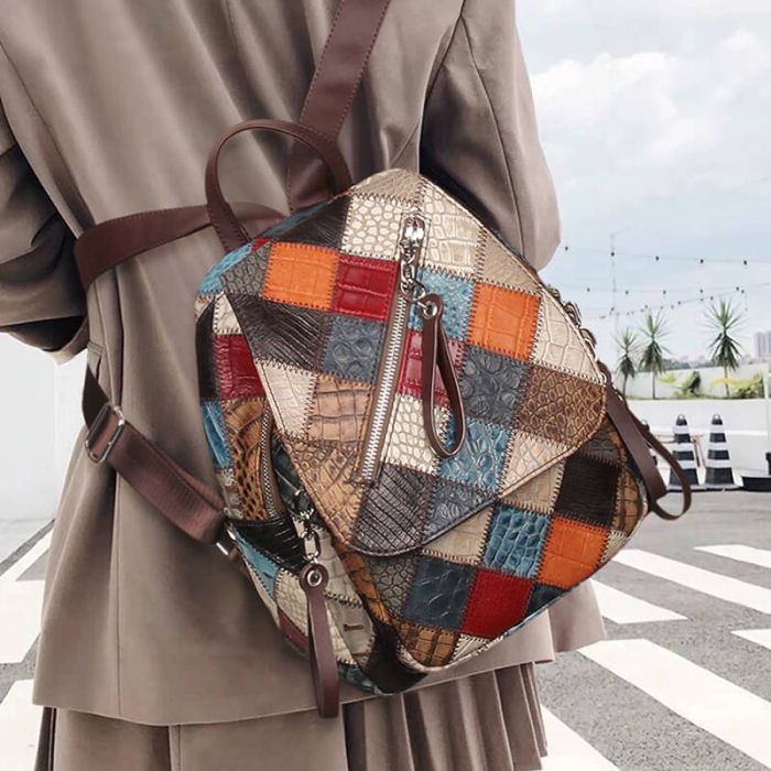 Vintage Leder Rucksack Damen bunt für Alltag