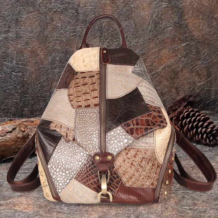 Rucksack Frauen Leder bunt Vintage Alltag