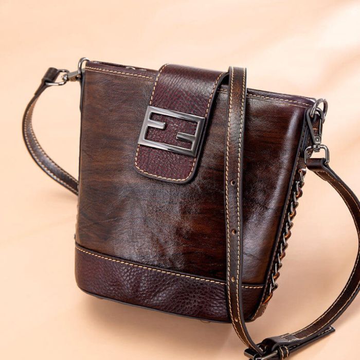 Umhängetasche Damen Leder Vintage Eimer Tasche