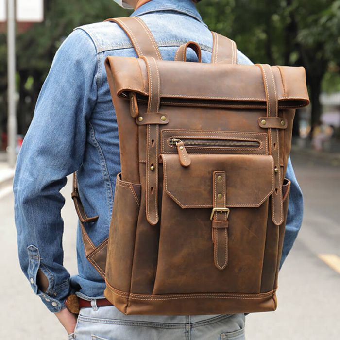 Vintage Herren Rucksack aus Echtleder braun für Laptop Laptoptasche