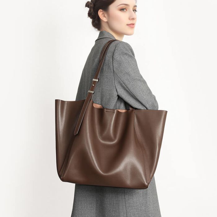 Damen Schultertasche für den Alltag Tote Tasche Leder mit Innentasche