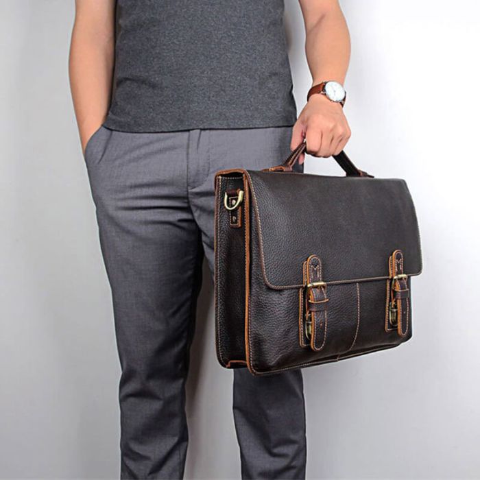 Vintage Herrenhandtasche Leder Bussinesstasche Herren Aktentasche mit Laptopfach für Arbeit