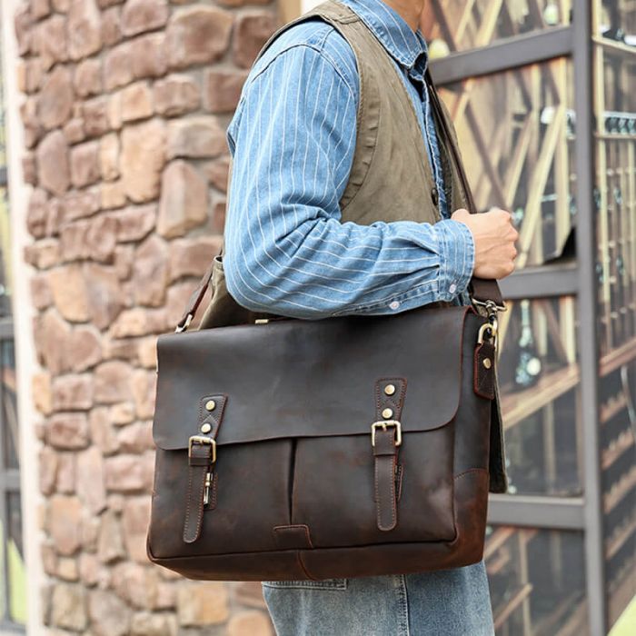 Vintage Herrenhandtasche Leder Umhängetasche Bussinesstasche Herren für Arbeit